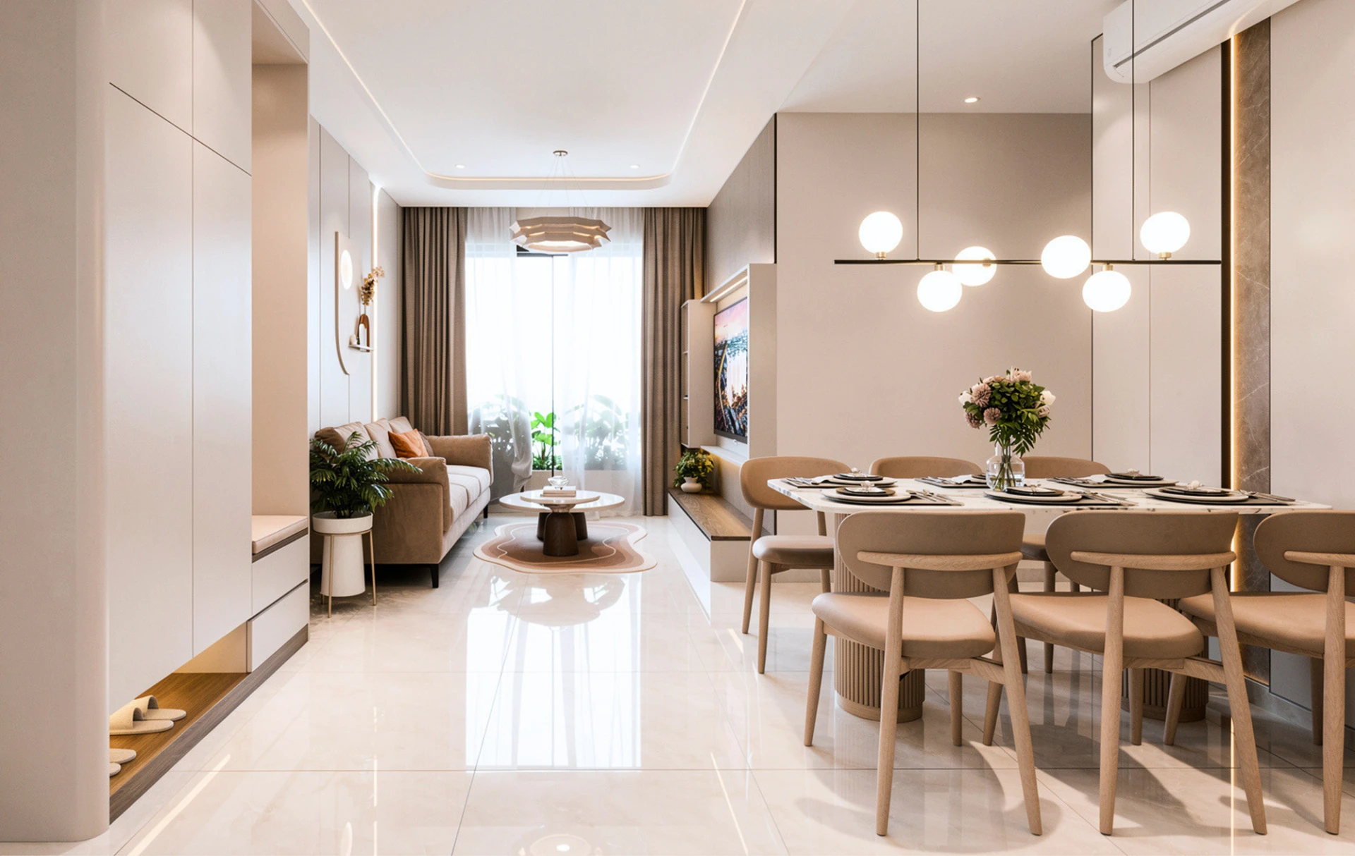 Phối cảnh phòng khách, căn hộ 3 phòng ngủ, bàn giao full nội thất tại Cityview Signature. Ảnh: Kim Oanh Land