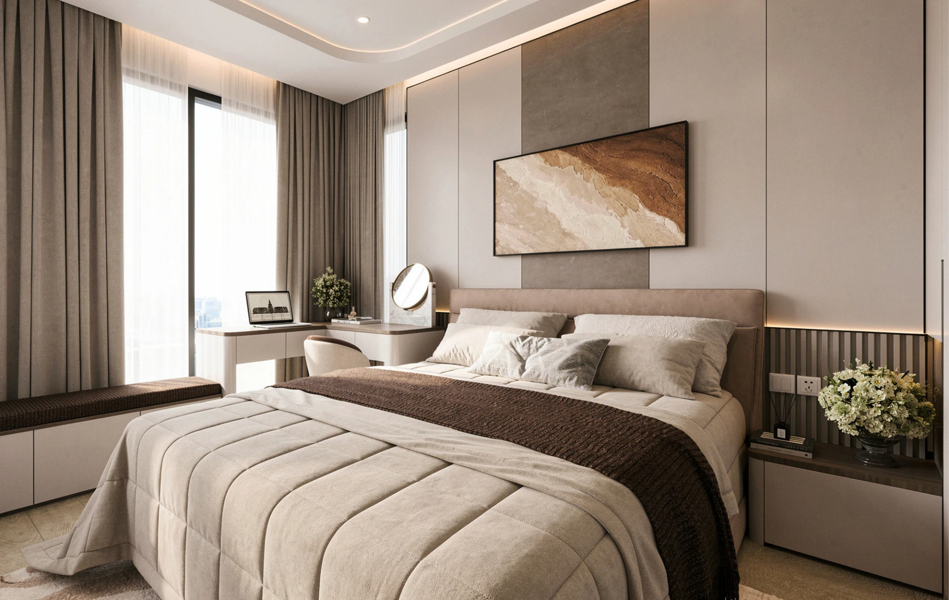 Phối cảnh phòng ngủ, căn hộ 3 phòng ngủ, bàn giao full nội thất tại Cityview Signature. Ảnh: Kim Oanh Land