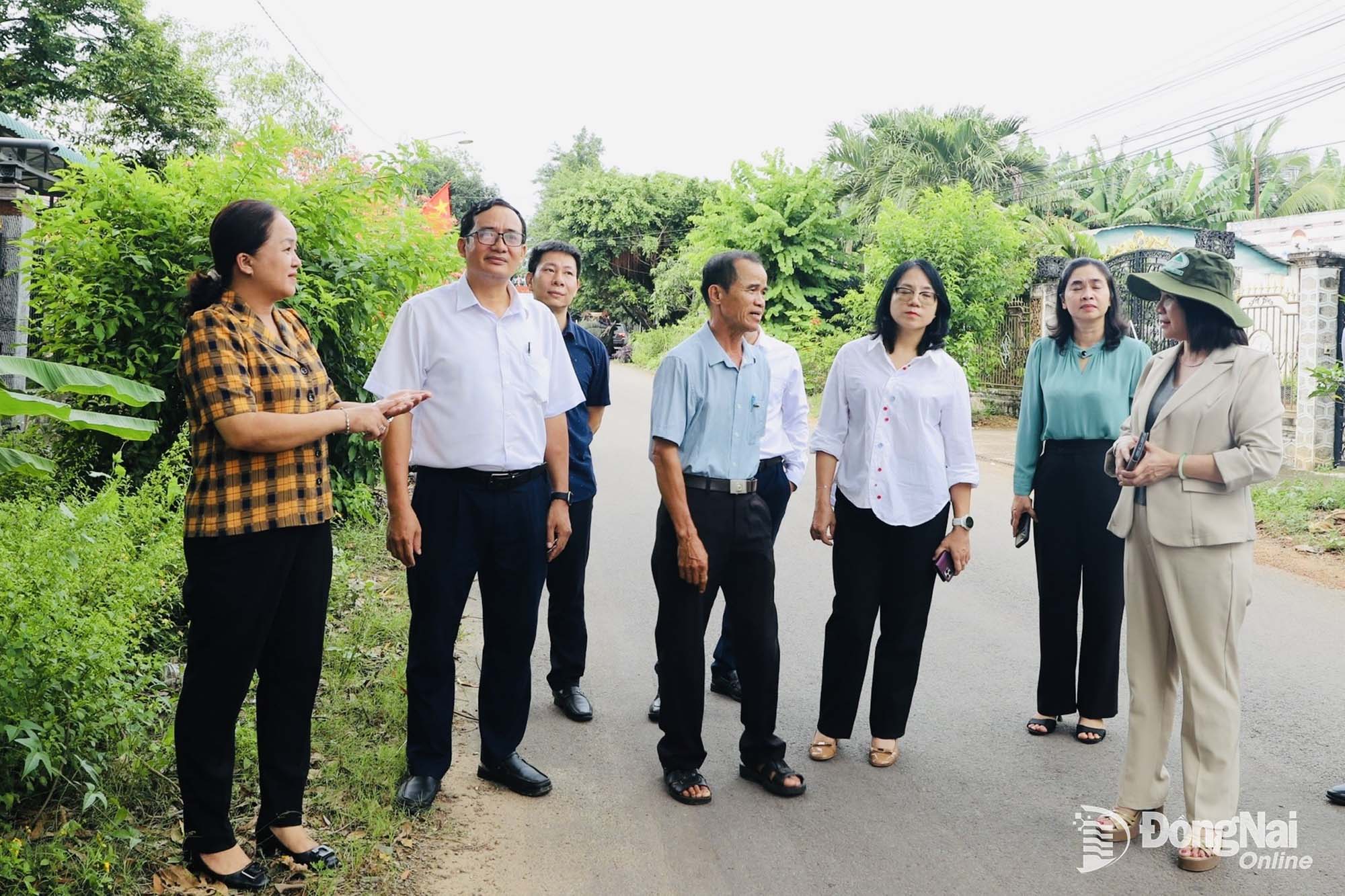 The delegation from the Central Coordination Office for National Target Programs surveys a model new-style rural road in Dinh Quan Commune.

