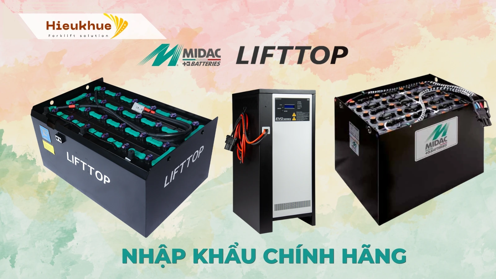 Các thương hiệu ắc quy PKG, MIDAC, LIFTTOP, FAAM tại Hiếu Khuê.