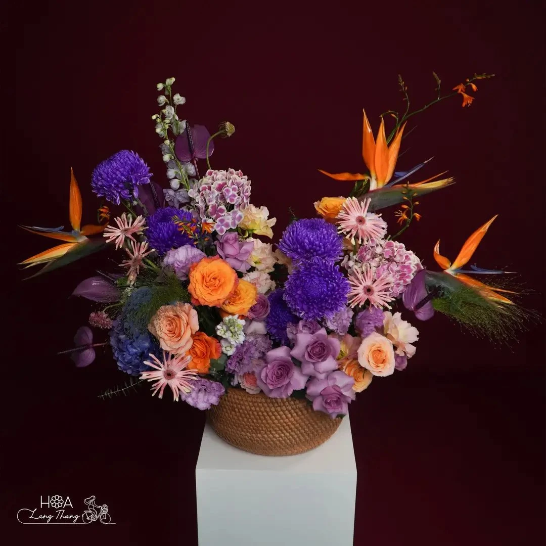 Lẵng hoa thiên điểu mix tím gardening - Hoa Lang Thang.