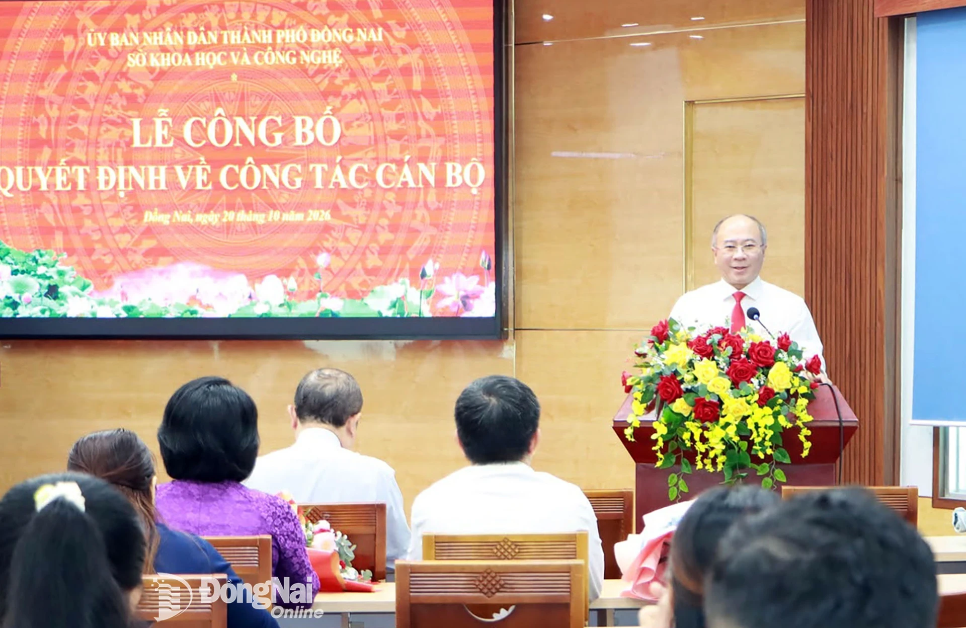 Phó Giám đốc phụ trách Sở Khoa học và Công nghệ Nguyễn Minh Quang phát biểu chỉ đạo tại buổi lễ. Ảnh: Thanh Cảnh