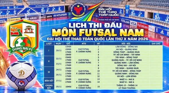 Lịch thi đấu môn futsal nam. Ảnh chụp màn hình
