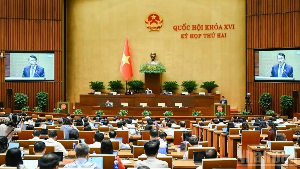 Thứ bảy, ngày 17/10/2026, Kỳ họp thứ 2, Quốc hội khóa XVI chính thức khai mạc tại Nhà Quốc hội, Thủ đô Hà Nội và bước vào ngày làm việc đầu tiên dưới sự chủ trì của Chủ tịch Quốc hội Trần Thanh Mẫn. (Ảnh: DUY LINH)
