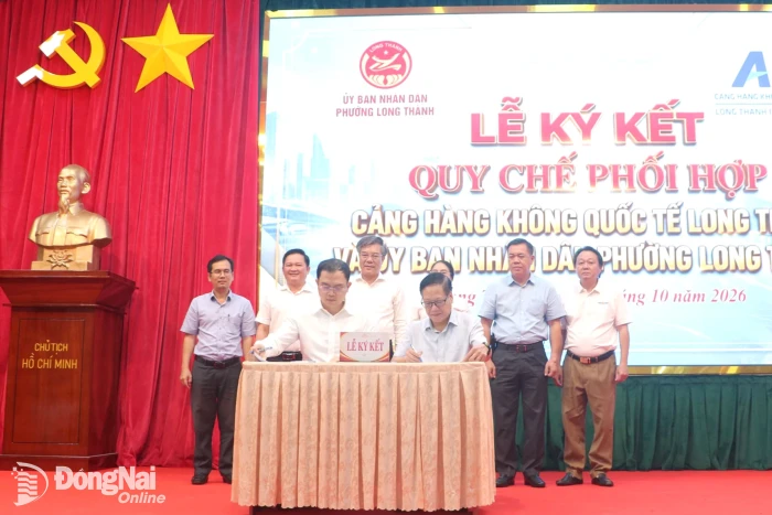 Phường Long Thành và Cảng hàng không quốc tế Long Thành ký kết quy chế phối hợp phục vụ khai thác Sân bay Long Thành