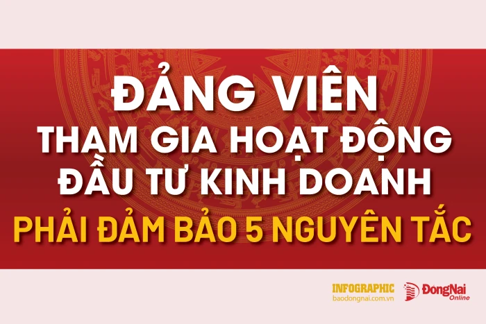 [Infographic] Đảng viên tham gia hoạt động đầu tư kinh doanh phải đảm bảo các nguyên tắc nào?