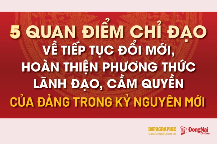 [Infographic] 5 quan điểm chỉ đạo về tiếp tục đổi mới, hoàn thiện phương thức lãnh đạo, cầm quyền của Đảng trong kỷ nguyên mới
