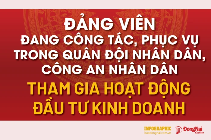 [Infographic] Quyền tham gia hoạt động đầu tư kinh doanh của đảng viên đang công tác, phục vụ trong Quân đội nhân dân, Công an nhân dân