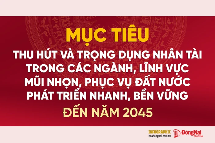 [Infographic] Mục tiêu thu hút và trọng dụng nhân tài trong các ngành, lĩnh vực mũi nhọn đến năm 2045 cụ thể ra sao?