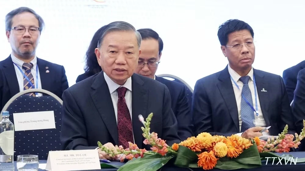 Tổng Bí thư, Chủ tịch nước Tô Lâm phát biểu tại Tọa đàm. (Ảnh: TTXVN)