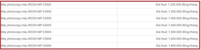 Bảng giá cho thuê các loại máy photocopy màu tại Đức Lan 