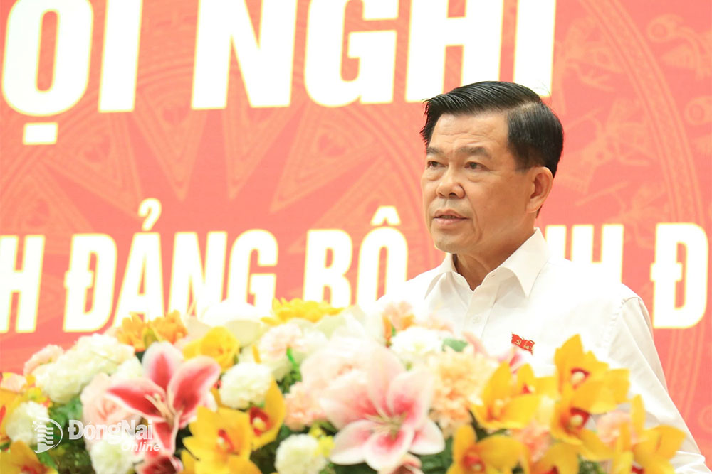 Ủy viên Trung ương Đảng, Bí thư Tỉnh ủy Nguyễn Hồng Lĩnh phát biểu tại hội nghị