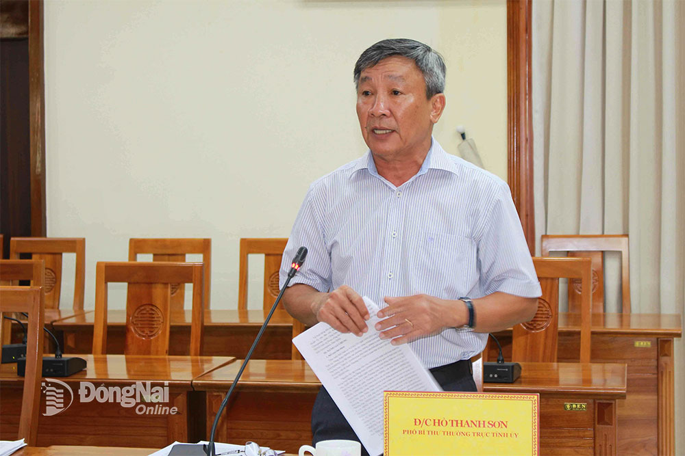 Phó bí thư Thường trực Tỉnh ủy Hồ Thanh Sơn phát biểu tại buổi làm việc