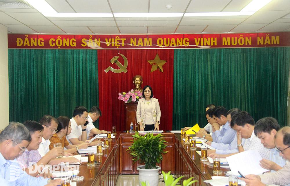 Phó chủ tịch UBND tỉnh Nguyễn Thị Hoàng phát biểu chỉ đạo tại buổi làm việc. (Ảnh: Hải Quân)