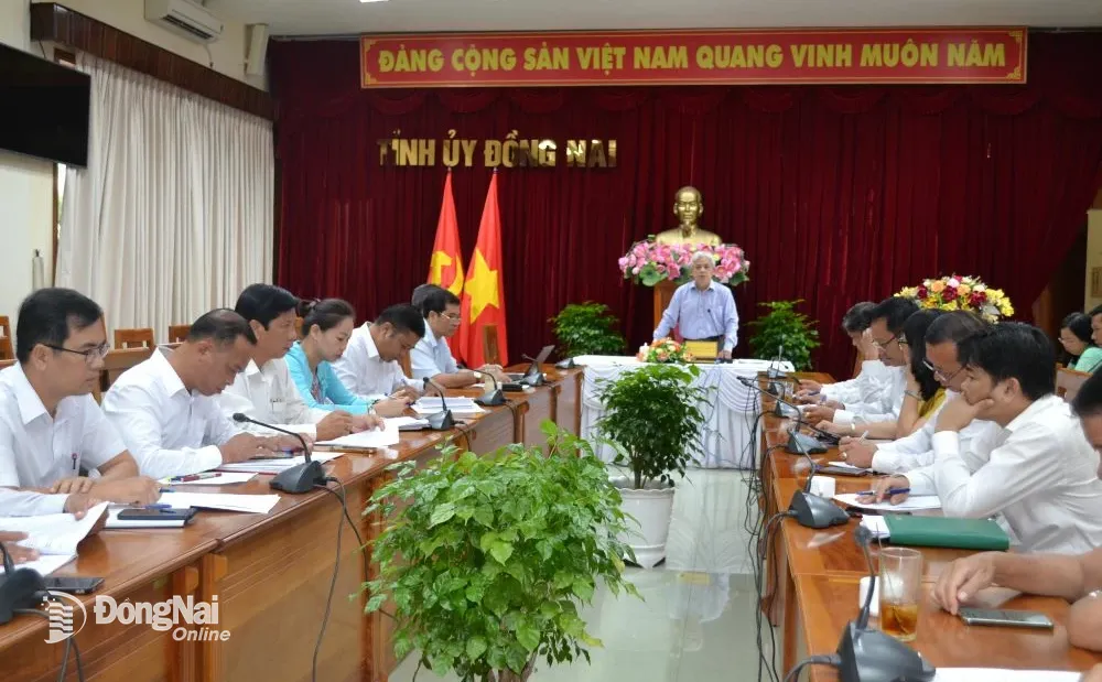 Phó trưởng ban Tổ chức Tỉnh ủy Phạm Anh Dũng phát biểu tại cuộc họp.