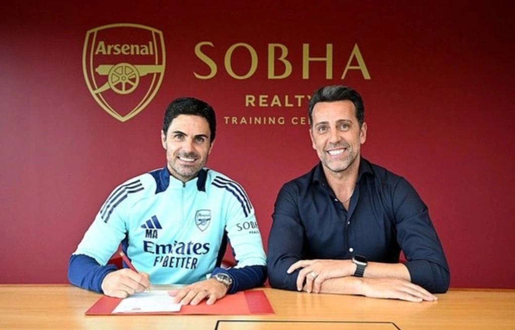 Edu (phải) và HLV Mikel Arteta đóng vai trò quan trọng cho sự phát triển của Arsenal trong những năm gần đây. Ảnh: Getty