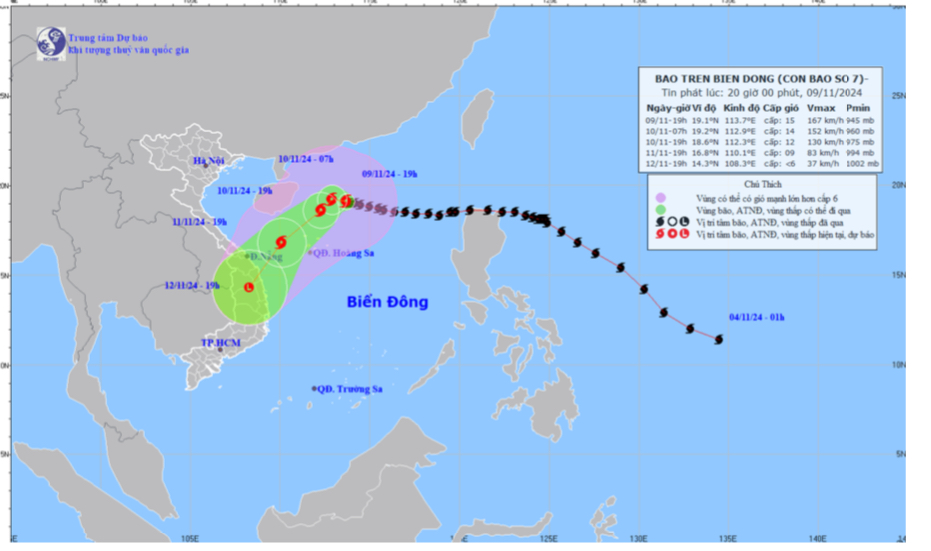 B d ỹ ờ bão số 07 phát lúc 20 ờ
ngày 09/11/2024.
T ờ ế Đ N : M ổ , ố có d ơ .