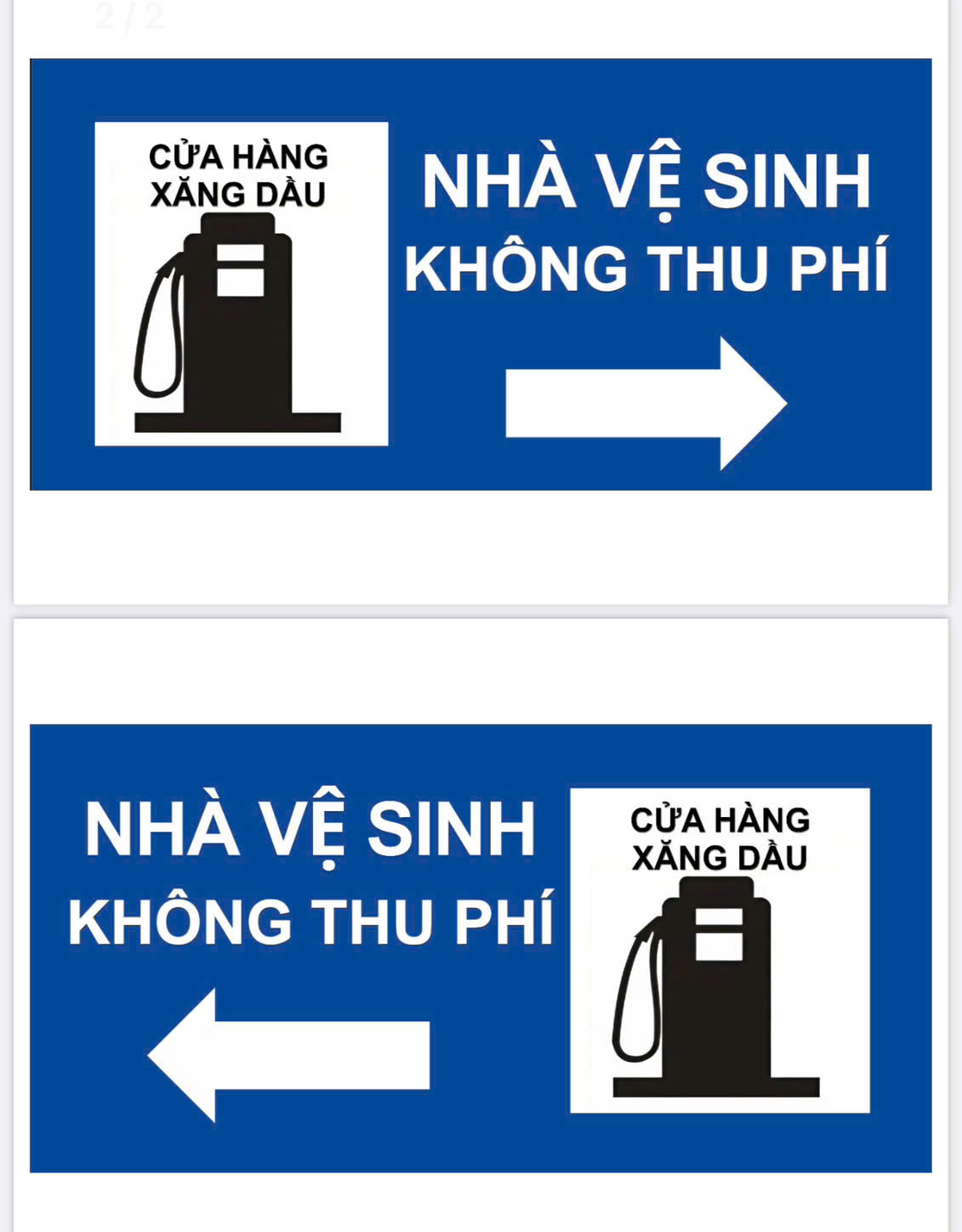 Bảng mẫu Nhà vệ sinh không thu phí được Sở Công thương kêu gọi triển khai tại các cửa hàng bán lẻ xăng dầu. Ảnh: Sở Công thương