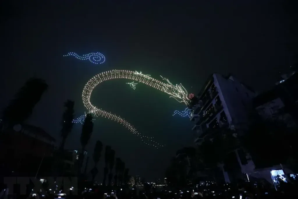 A drone light show in Hanoi sky__Photo: Huy Hung/VNA