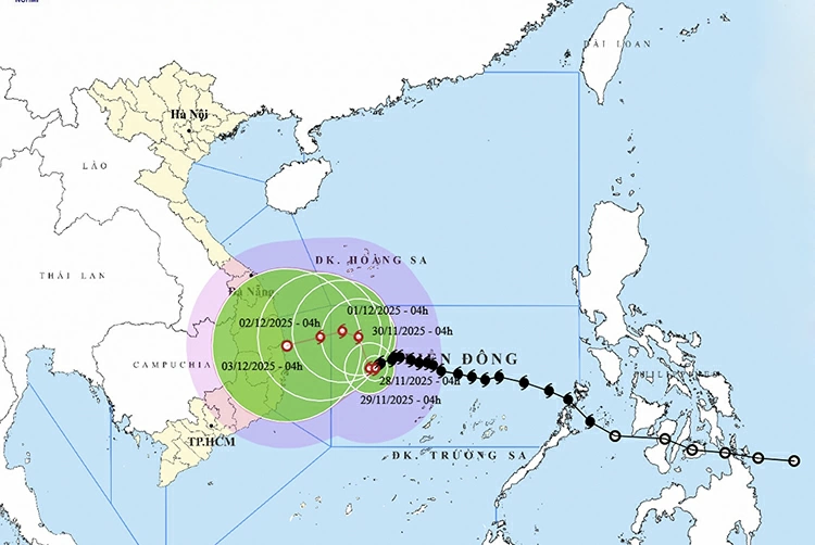 Vị trí và đường đi của bão số 15. Ảnh: thoitietvietnam.gov.vn