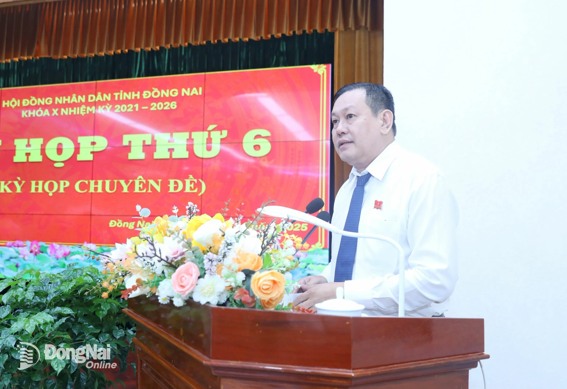 Phó Giám đốc Sở Nông nghiệp và Môi trường tỉnh Đồng Nai Đặng Minh Đức trình bày dự thảo nghị quyết tại kỳ họp. Ảnh: Huy Anh
