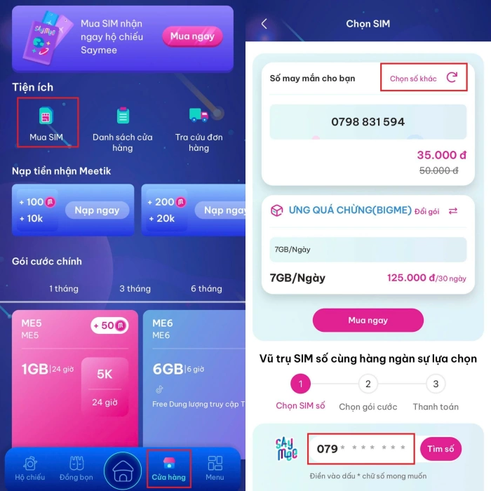 Tận hưởng kho SIM Saymee khổng lồ, chọn SIM số đẹp miễn phí