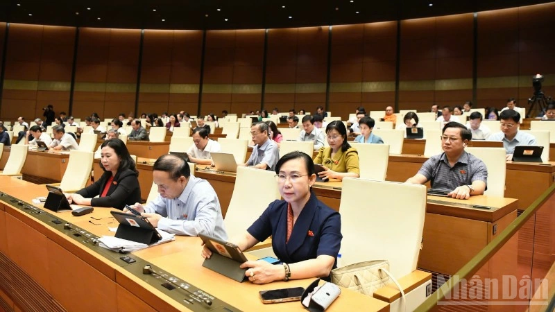 Các đại biểu Quốc hội làm việc tại hội trường, chiều 12/11/2025. (Ảnh: DUY LINH)
