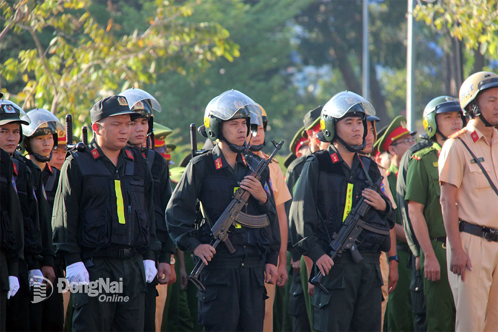 Các cán bộ, chiến sĩ thuộc các lực lượng nghiệp vụ Công an tỉnh tại buổi lễ ra quân. Ảnh: Trần Danh