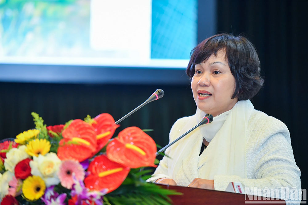 Bà Lê Việt Nga, Phó Vụ trưởng Vụ Thị trường trong nước (Bộ Công thương) phát biểu tại sự kiện