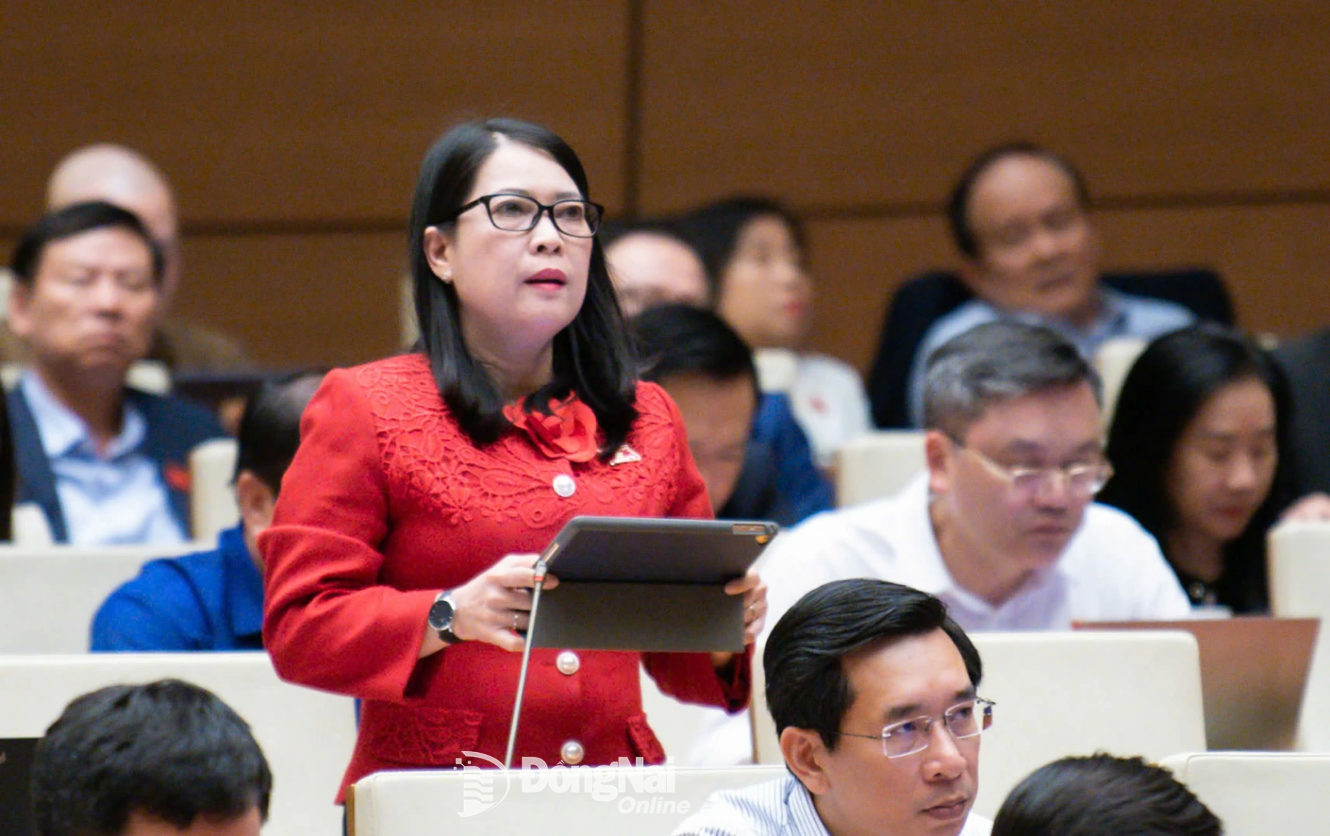 Các đại biểu Quốc hội tỉnh Đồng Nai phát biểu ý kiến tại nghị trường của Quốc hội. Ảnh: CTV