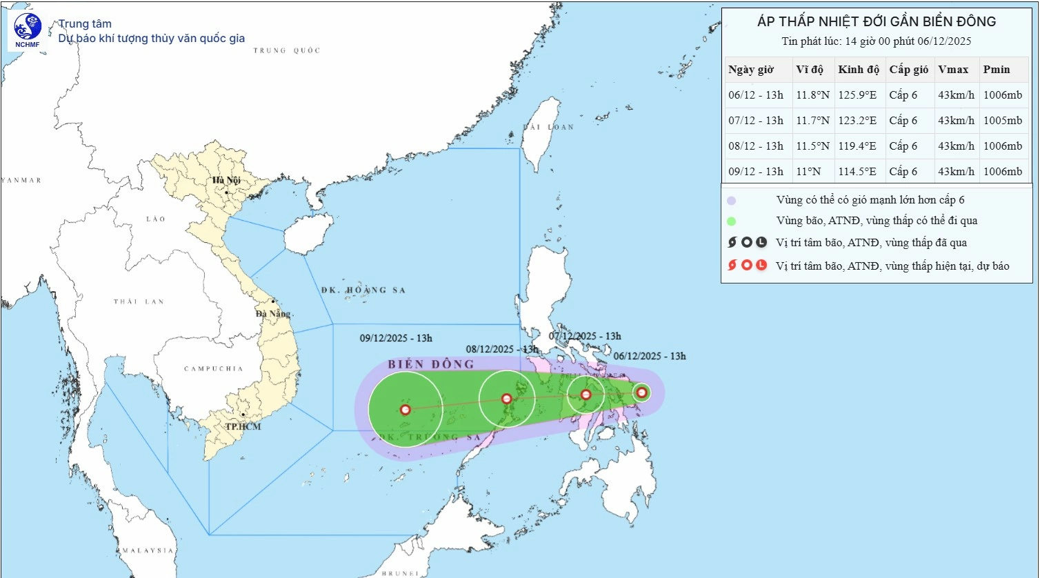 Tin áp thấp nhiệt đới gần Biển Đông. Ảnh: nchmf.gov.vn

