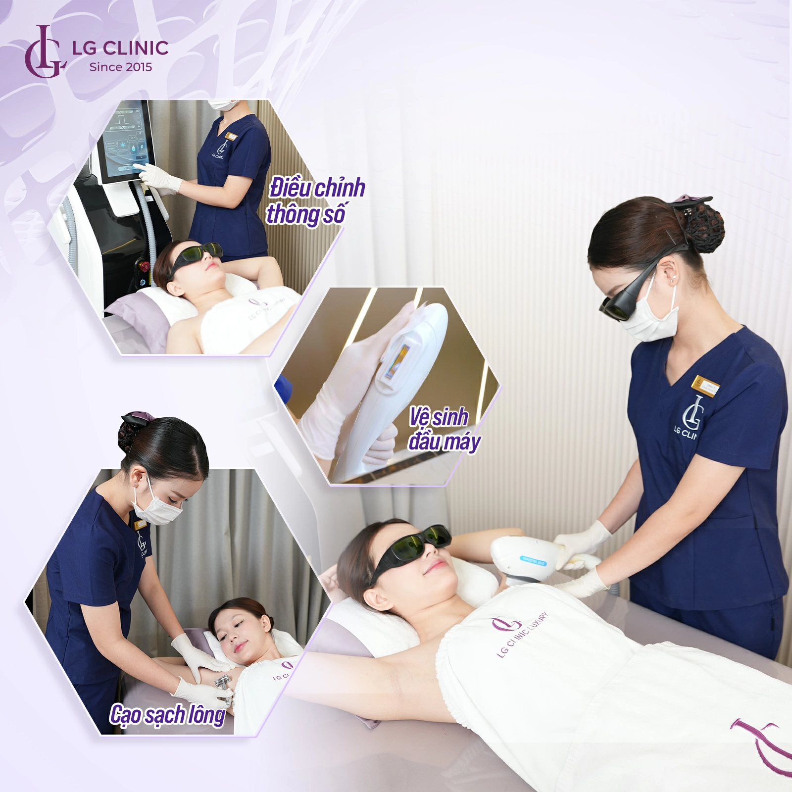 Quy trình triệt lông tại LG Clinic đảm bảo tiêu chuẩn vệ sinh và tính riêng tư cho khách hàng.
