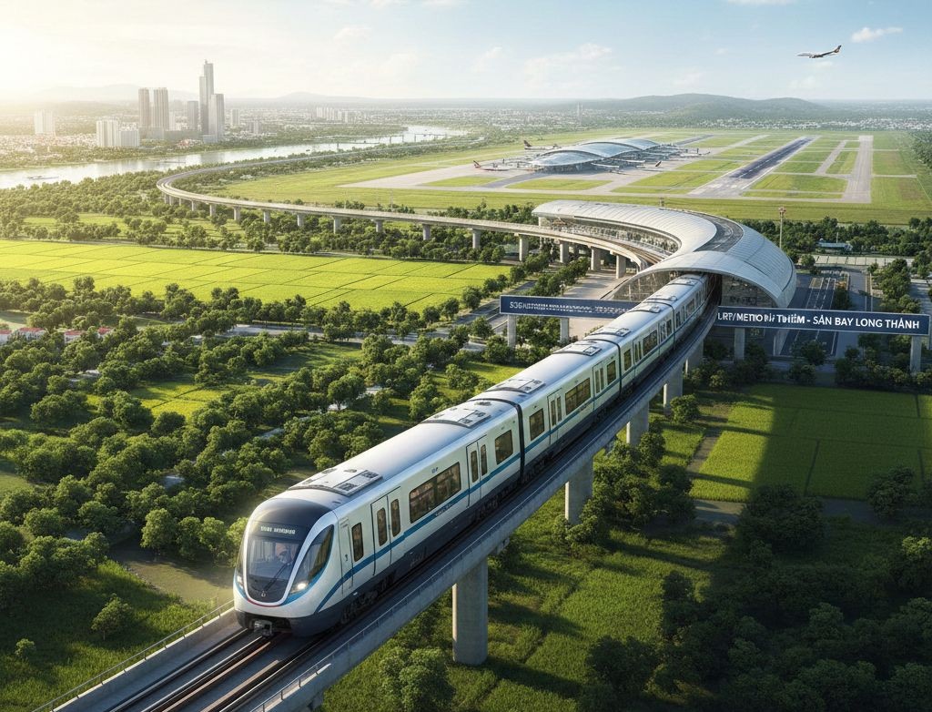 The 42-kilometer Thu Thiem–Long Thanh railway, estimated to cost over VND84.7 trillion, is designed to provide high-capacity transit between HCMC and the new airport starting in 2031
