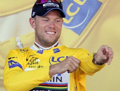 Thor Hushovd diện áo vàng. 