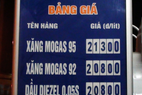 Giá xăng giảm xuống còn 20.800 đồng một lít