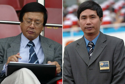 Ông Phạm Ngọc Viễn (trái) từ chối ngồi vào chiếc ghế Trưởng giải của ông Dương Nghiệp Khôi. Ảnh: VSI