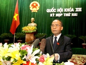 NA Chairman Nguyen Sinh Hung delivers an opening speech at the secod session of the 13rd NA (Source: VNA)