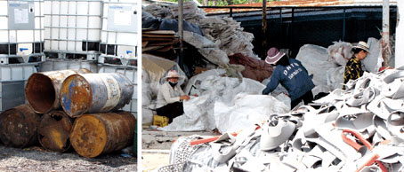 Chất thải nguy hại tại kho chứa của Công ty Tân Phát Tài.  Ảnh: H.Giang