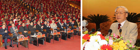Các đồng chí lãnh đạo Đảng, Nhà nước  và đại biểu tại hội nghị. - Tổng bí thư Nguyễn Phú Trọng phát biểu khai mạc hội nghị.