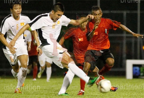 Các cầu thủ U19 Việt Nam thi đấu tại giải quốc tế Brunei.