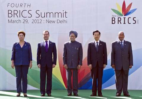 Lãnh đạo nhóm các nền kinh tế mới nổi tại Hội nghị thượng đỉnh BRICS lần thứ 4 tại New Delhi, Ấn Độ.