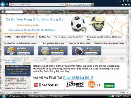 Giao diện các trang web cá độ bóng đá (hiện đã bị lực lượng chức năng ngăn chặn bằng các biện pháp kỹ thuật nhưng giới cá độ vẫn vào được bằng các biện pháp vượt tường lửa)