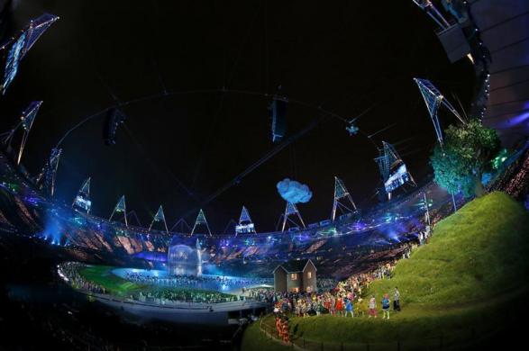 Performers take part in the opening ceremony of the London 2012 Olympic Games.