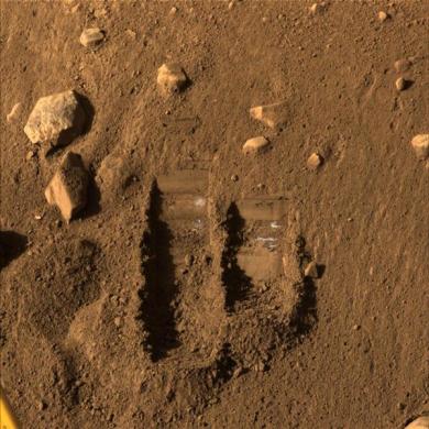 NASA's Phoenix Mars Lander's Surface Stereo Imager shows two trenches dug by Phoenix's Robotic Arm in June 2008. 