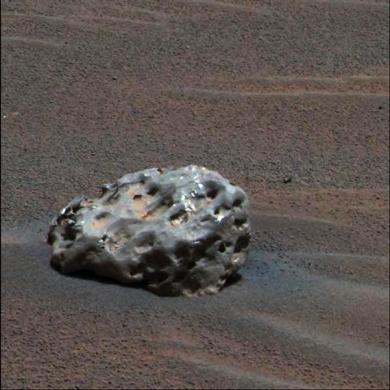 An iron meteorite on Mars in an image taken by NASA's Mars Exploration Rover "Opportunity" in January 2005. 