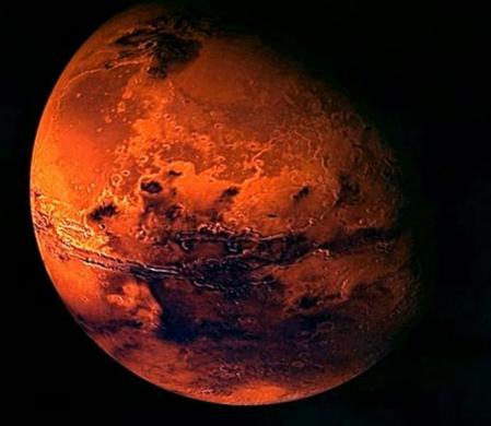 A visualisation of Mars, created from spacecraft imagery by the European Space Agency. 