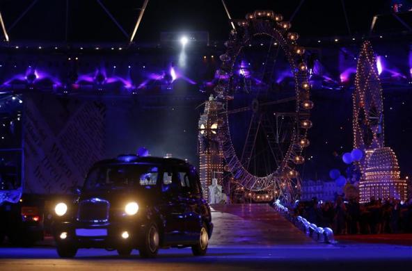 A London taxi during the closing ceremony of the London 2012 Olympic Games at the Olympic Stadium August 12, 2012.