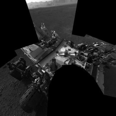 This full-resolution self-portrait shows the deck of NASA's Curiosity rover in Mars from the rover's Navigation cameras, in this photograph released by NASA August 9, 2012. 