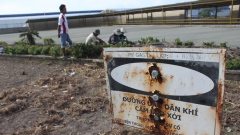 A rusty sign is seen inside the APL International Co Ltd, 100 percent invested by Malaysia, at the Go Dau Industrial Park, Dong Nai Province.