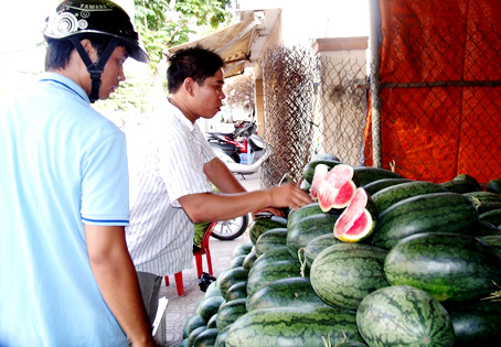 Đông khách mua các loại trái cây giải nhiệt. Ảnh: B.Nguyên